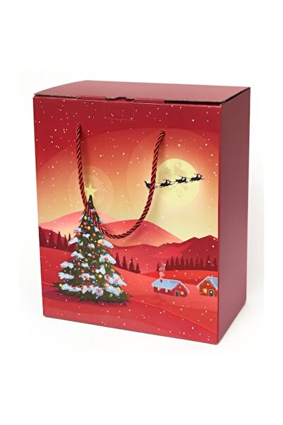 OEM Christmas Gift Box with Handles, Rigid Cardboard, Ideal for Gifts, Bottle, Cozonac, 32 x 26 x 14 cm,