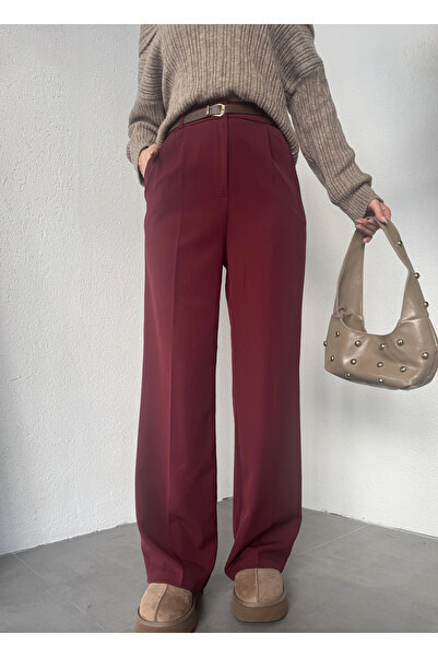 asfamoda Pantaloni Palazzo pentru femei, bordeaux, cu talie înaltă, cu picioa...