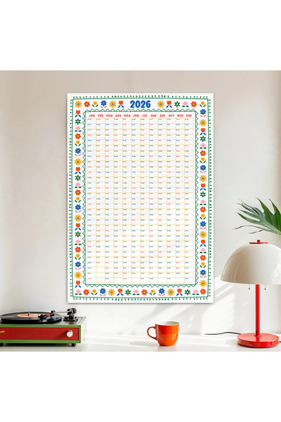 bi'aldım 2026 Yıllık Planlayıcı Duvar Takvimi, Soyut Çiçek Sanatı Rengarenk Takvim, Dekoratif Duvar Takvimi R