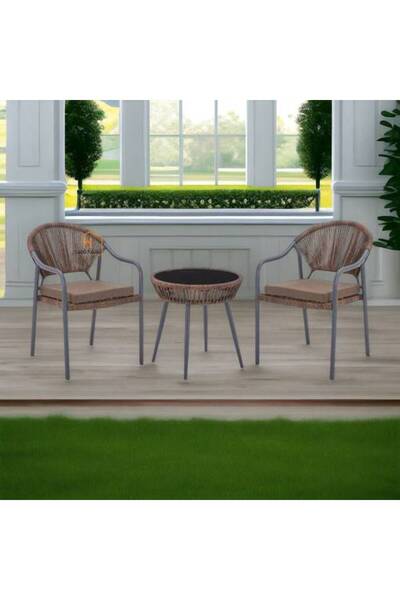 Al Saada Home Tea table set - 2 chairs - Dark Brown