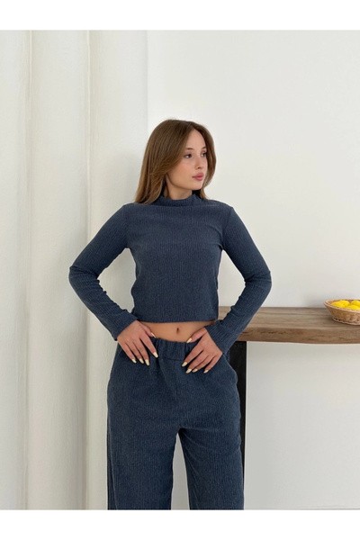 hibiscus Turtleneck knitted suit navy blue st265865
