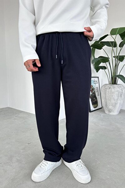 HAFKAGİYİM Navy Blue Elastic Waist Gabardine Baggy Trousers
