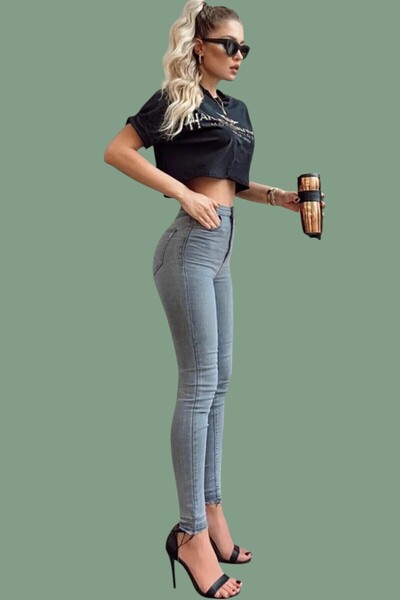 byhaziran butik بنطلون جينز نسائي من Ezza مصنوع من الليكرا عالي الخصر وضيق ال...