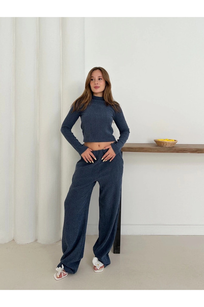 hibiscus Turtleneck knitted suit navy blue st265865