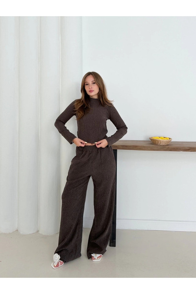 hibiscus Fisherman's collar knitted suit coffee st265865