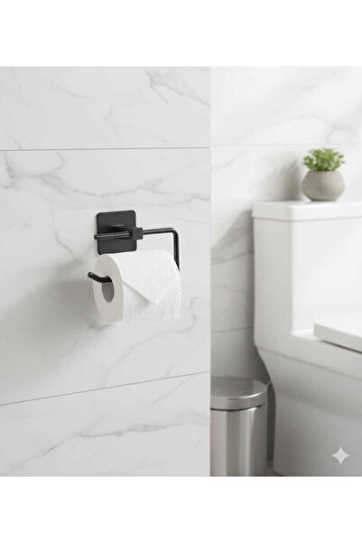 LOVYCO Adhesive Black Square Open Toilet Paper Holder, Wc Paper Holder, Toile...