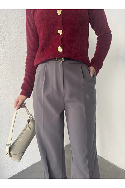 asfamoda Women's Anthracite Pleated Full-Fit Waist Wide-Leg Palazzo Pants