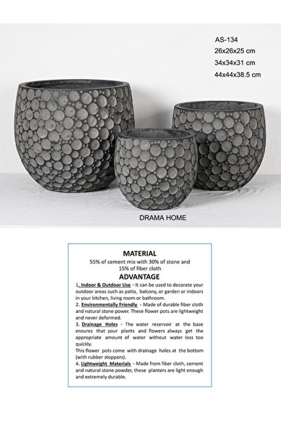 DRAMA HOME Set of 3 decorative stone basins - an artistic touch for artificial and natural plants