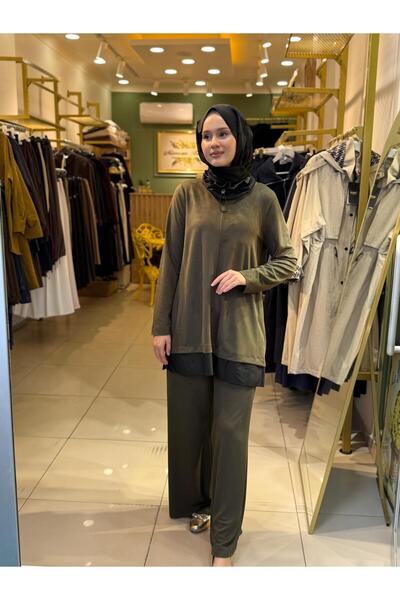 Nuss 1008 Boyun Detaylı Pantolonlu Takım Yeşil