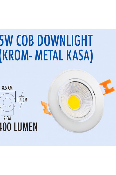 Lampist 5W PC, BEYAZ KASA MERCEKLİ YUVARLAK COB DOWNLIGHT 6500K
