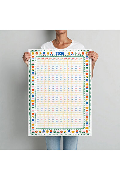 bi'aldım 2026 Yıllık Planlayıcı Duvar Takvimi, Soyut Çiçek Sanatı Rengarenk Takvim, Dekoratif Duvar Takvimi R