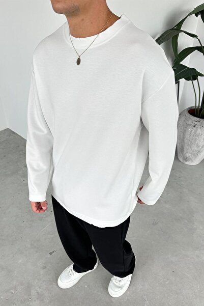 HAFKAGİYİM Λευκό Premium Basic μακρυμάνικο μπλουζάκι χαλαρό