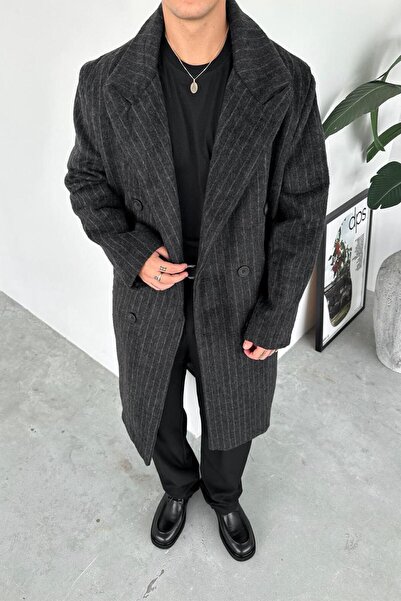 HAFKAGİYİM Μαύρο Premium Basic ριγέ παλτό με καστανόχρωμο καστανόχρωμο