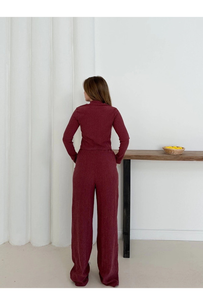 hibiscus Fisherman's collar knitted suit burgundy st265865