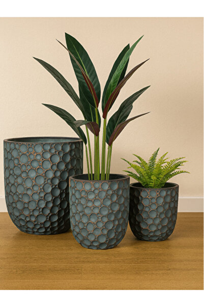 DRAMA HOME Set of 3 Grey Decorative Sinks with a Stone Embossed Design - Modern Elegance for Indoor and Outdoor Use