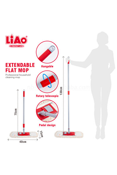 liao A130012 Cotton Mop 3-Pack – 40cm Heavy-Duty Head, Durable Handle, Super Absorbent Cleaner
