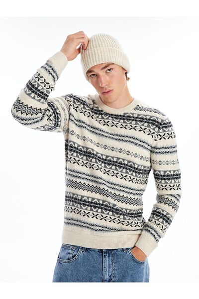 LC Waikiki Xside Crew Neck Long Sleeve Patterned Men's Knitwear Sweater