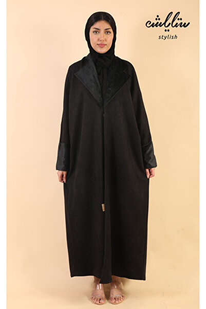 Stylish عبايه شامواه ستار لاين شتوي لف باللون الأسود