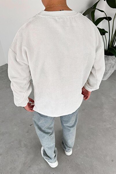 HAFKAGİYİM Λευκό κοτλέ βασικό φούτερ