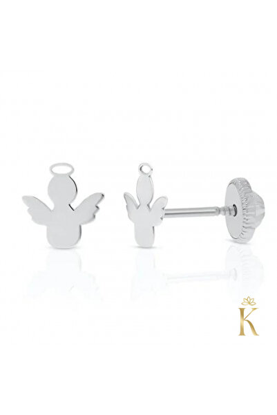 KALINI Children's protective earrings, 14K white gold, Angels with aura