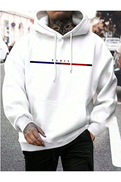 MOONBULL Чоловічий зимовий світшот з капюшоном і довгими рукавами з принтом Paris