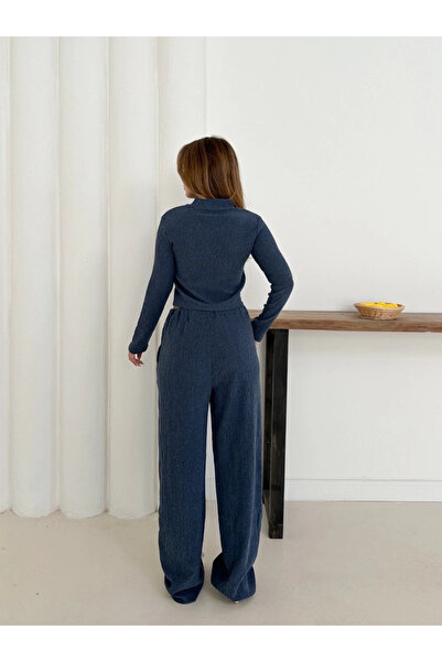 hibiscus Turtleneck knitted suit navy blue st265865