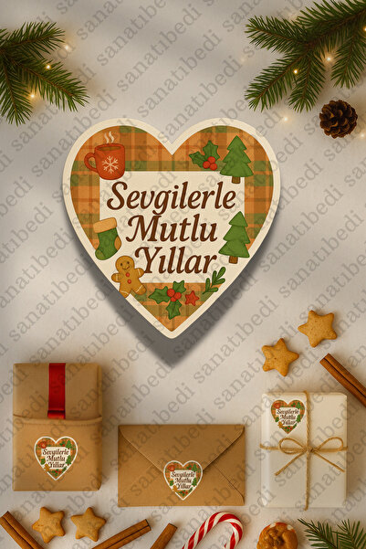 sanatıbedi 50 de bucăți autocolant pentru Crăciun cu inimă La mulți ani - Eti...