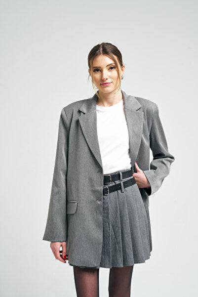 QUREKLİ تنورة مطوية بحزام رمادي للنساء