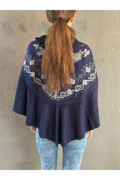 Gönülden Tasarım Ethnic Patterned Knitted Women's Shawl Poncho
