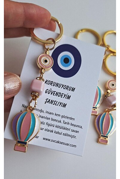 Svc Aksesuar Gift Evil Eye Beaded Symbol of Freedom Balloon Keychain - Pink 10.5 cm