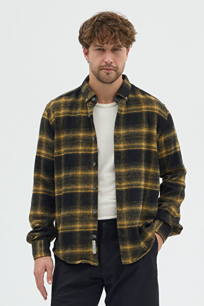 Cosplay Erkek Siyah Beyaz Flanel Oduncu Gömlek - Cepsiz, Kalın Kışlık Uzun Kollu Gömlek