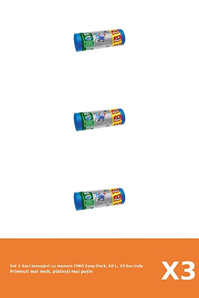 Fino Set 3 Saci menajeri cu manere Easy-Pack, 60 L, 20 buc/rola