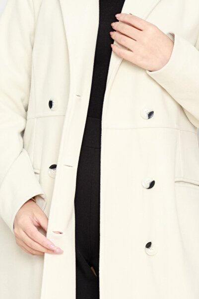Sevitli Apoletli Buttoned Cashmere Coat-Stone