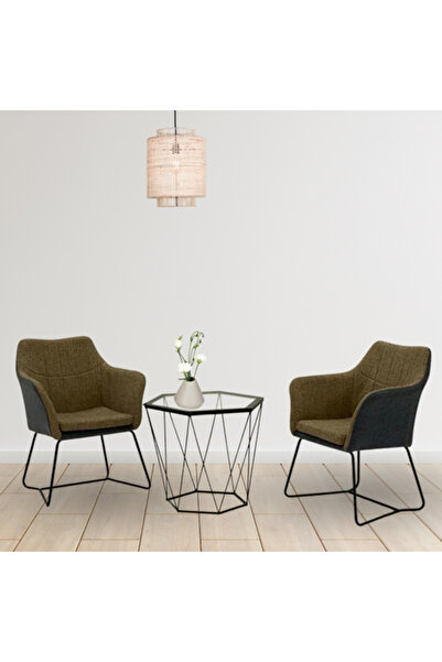 Al Saada Home Dark Coffee Tea Table Set - 2 Chairs with Glass Top