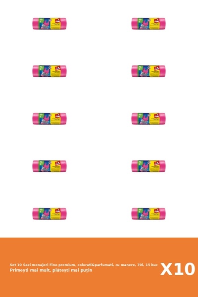 Fino Set 10 Saci menajeri premium, colorati&parfumati, cu manere, 70l, 15 buc