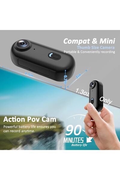 Generic 4K Mini Body Camera 128GB - Action Body Cam with Audio & Video- Thumb Hands Free Waterproof Recordin