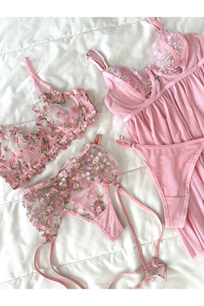 Feruzdesign Σετ εσωρούχων Lunesse Floral Pink 5 τεμαχίων με σύρμα