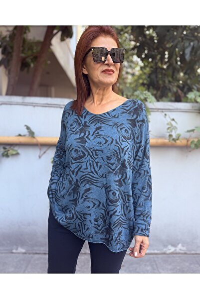 DenizEge Tricotaj cu model leopard italian Indigo