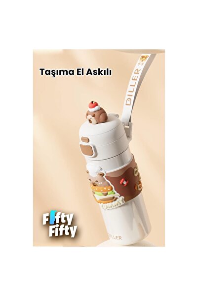 Vagonlife Diller 480 ml Single Lid Dual Use Vacuum Cup With/Without Straw with Carrying Handle/Steel Thermos -Ffd9