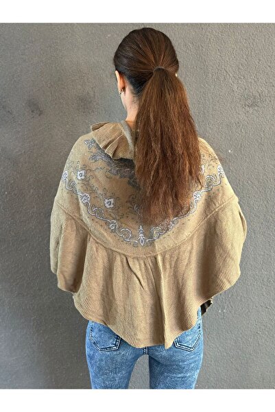 Gönülden Tasarım Ethnic Patterned Knitted Women's Shawl Poncho