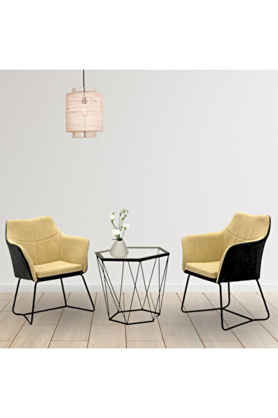 Al Saada Home 2-chair beige tea table set with glass top