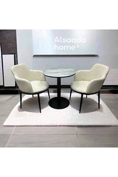 Al Saada Home طقم طاولة شاي مع كرسيين - أبيض فاتح غير لامع