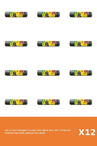 Fino Set 12 Saci menajeri cu snur Tytan Flex, 60 l, 10 bucati