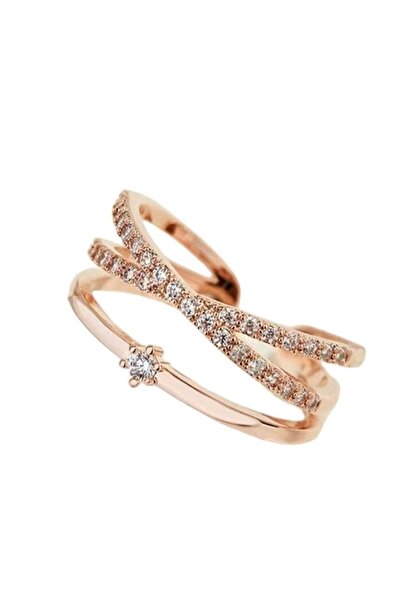 Generic Cross Ring 18k Rose Gold CZ Double-Layer Adjustable Ring for Women