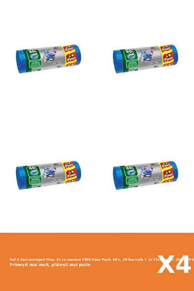 Fino Set 4 Saci menajeri Fino, 2x cu manere Easy-Pack, 60 L, 20 buc/rola + 2x...