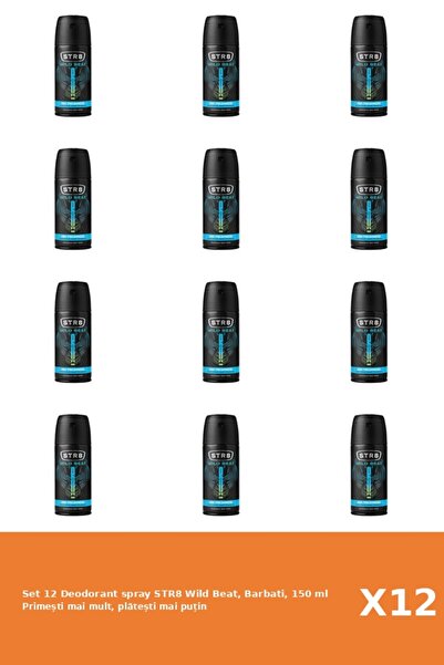 str8 Set of 12 Deodorant spray Wild Beat, Men, 150 ml
