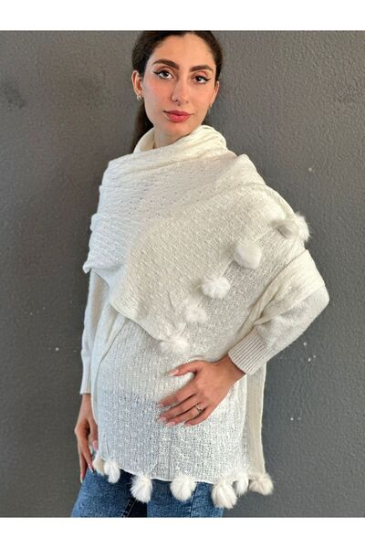 Gönülden Tasarım Pompon Knitted Women's Scarf Shawl 170X75 cm