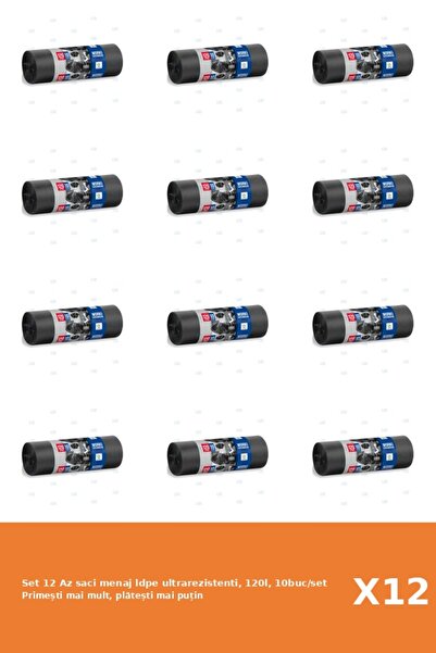 Az Set 12 saci menaj ldpe ultrarezistenti, 120l, 10buc/set