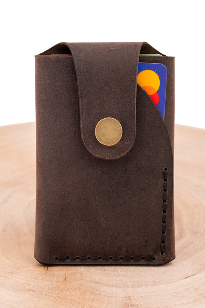 tudorAce Portofel minimalist pentru carduri și bancnote pliate, lucrat manual din piele naturală pull-up