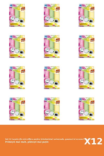 Fino Set of 12 Microfiber Cloths for Universal Use, Windows and Screens Fino, 3 pcs
